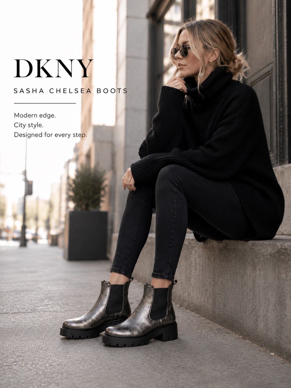 NIB DKNY Sasha Chelsea Boots Gunmetal Gray Black Lug Sole Size 6